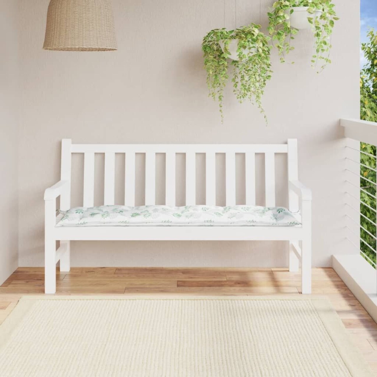 Edge Collections - 59.1" x 19.7" - White - Garden Bench Cushion Leaf Pattern - 1 Piece